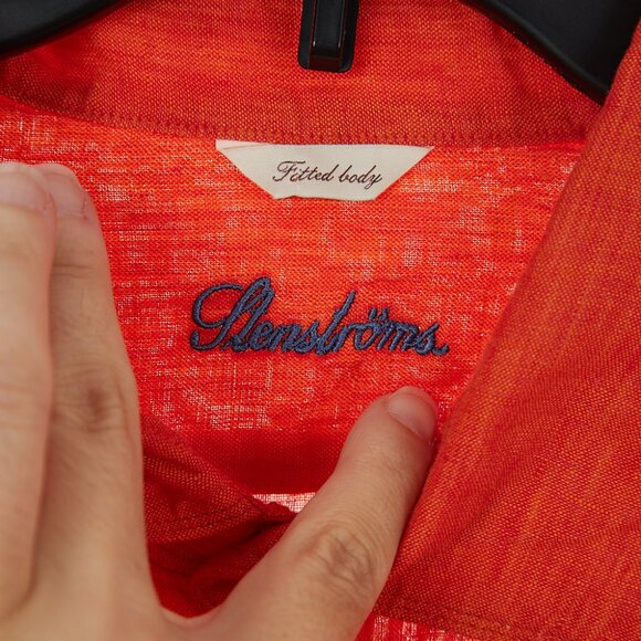 Stenströms Fitted Body Orange 100% Linen Button Front Shirt Men's XL - Picture 4 of 7